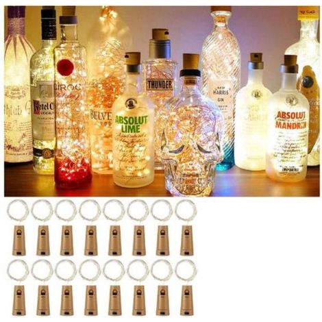 Lot de 16 guirlandes lumineuses pour bouteilles, 20 LED, 2 m de longueur, ampoules en liège blanc chaud (1/2)