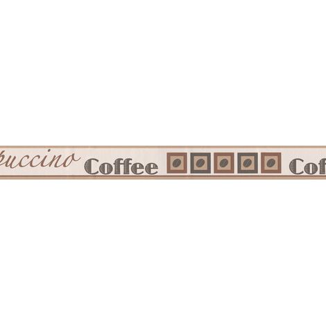 Frise murale cuisine beige & marron | Frise papier peint motif écriture café | Frise tapisserie parfaite pour cuisine - 5,00 x 0,05 m (1/4)