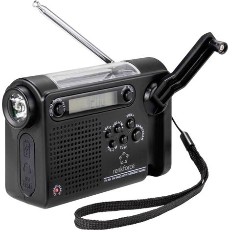 Radio d'urgence rechargeable avec panneau solaire et manivelle – FM, AM, ondes courtes – Lampe de poche intégrée – 2000 mAh – - Y141722 (1/5)