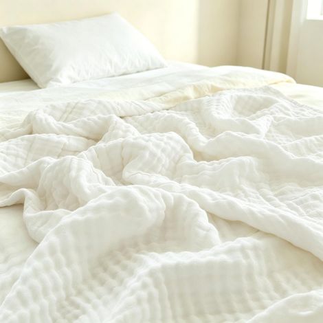 Couverture Mousseline de Coton 100%, 150 x 200 cm Plaid Gaze de Coton Adulte, Couverture Légère Été, Jeté de Canapé, Blanket, Couvre Lit 1 Personne, Plaid Canapé Grande Taille Coton (Blanc) (1/5)