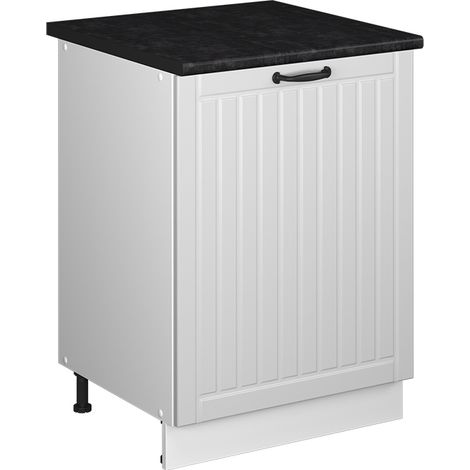 Mobiletto base cucina Fame-Line, Bianco rustico/Bianco, 60 cm 1 anta con piano di lavoro, Vicco (1/5)