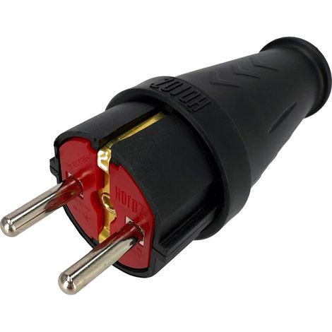 Fiche mâle droite étanche IP44 Schuko Type F caoutchouc noir 300.000.807 HOROZ