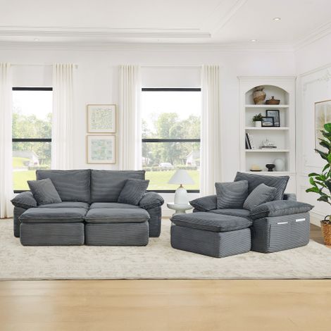 Boneless 2-Sitzer Sofa ohne Montage – Cloud Couch weich gepolstert, modulare Bodensofa-Option mit Fußstütze, Aufbewahrungstaschen, für Wohnzimmer & Büro, als bequemer Schlafsessel nutzbar