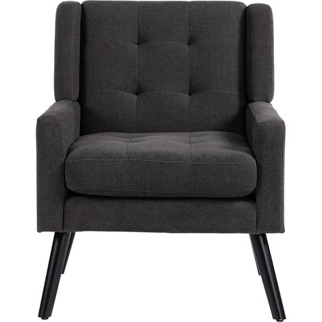 Sillón tapizado capitoné gris oscuro con patas de madera 68x76x88 cm HOMVRA (1/5)