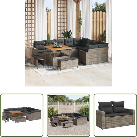 vidaXL Poly-Rattan - Gartensofa-set 12 pcs Grau Poly-Rattan (1/5)