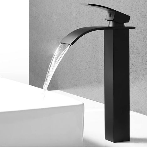Schwarzer Bad-Mischbatterie, Spültischarmatur für Kalt- und Warmwasser, modernes Design, rechteckige Spültischarmatur, Größe: 30154,5 cm – 1 Stück