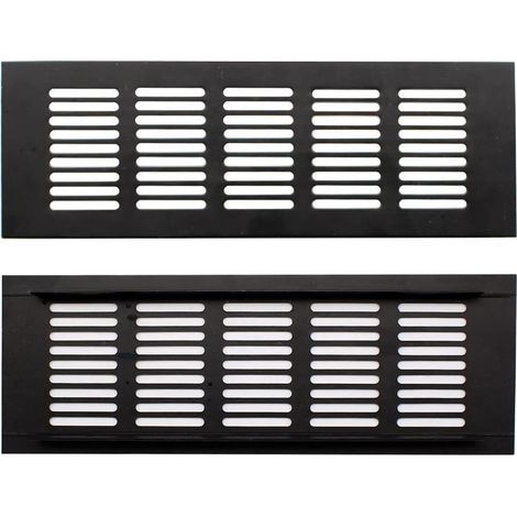 Rejilla de ventilación de 2 piezas, rejilla de ventilación de aleación de aluminio, rejilla de ventilación rectangular negra que se puede utilizar para armarios, zapateros y puertas. (1/5)