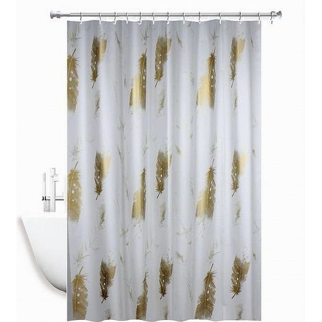 Trade Shop - Tenda Doccia Antimuffa Impermeabile 180 X 220 Cm Anelli Bagno Piume Dorate 69510 - (1/2)