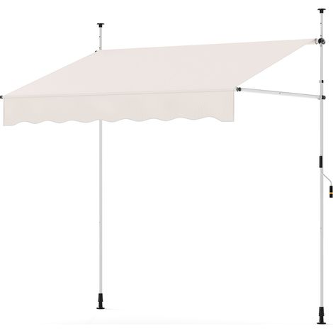 Store Banne Manuel Rétractable 200 x 210-300 CM Sans Perçage, Auvent Pare-Soleil Réglable Extérieur avec Manivelle, pour Terrasse, Blanc