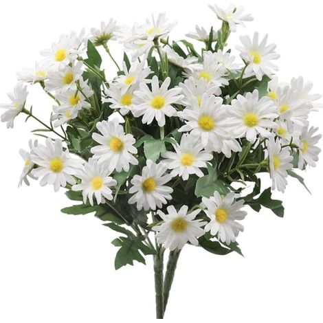 Künstliche Gänseblümchen, 2 Stück, künstliche Plastikblumen, UV-beständig, kein Verblassen, für drinnen und draußen, Fenster, Veranda, Garten, Strauch, Dekorationspflanze (weiß)