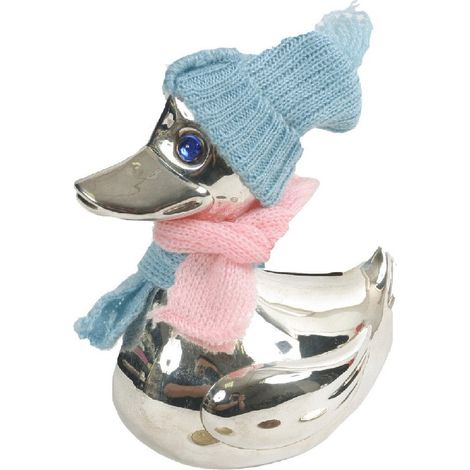 Tirelire Canard Décorative pour Chambre Bébé et Enfant en Métal Bleu et Rose 12 x 8,5 x 13,5 cm - PANGIVO (1/3)