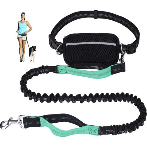 AGE Corde de Jogging pour Course Marche avec Coutures Réfléchissantes et Distributeur de Sac Poubelle Laisse Réglable Grand Chien Mains Libres et Absorption des Chocs Bleu Ciel (1/5)