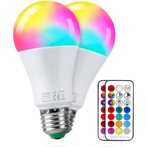 [NIEMALS VERWENDET] 10-W-E27-LED-Lampen, farbwechselnd, dimmbar, RGBW, mit Fernbedienung, Speicherfunktion und Timer, smarte Edison-Lampen, 2er-Pack