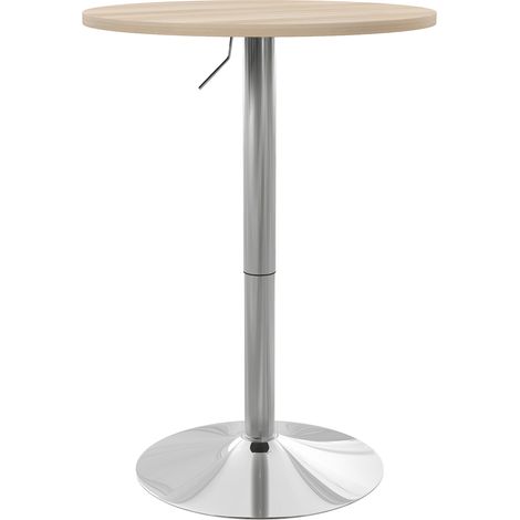 Table haute bar ronde 2 personnes ajustable plateau tournant 360° 60x60x91 cm chêne clair