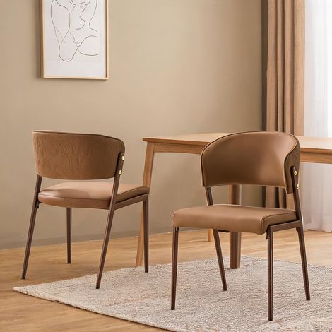Lot de 2 chaises de salle à manger en simili cuir marron en PU (1/5)