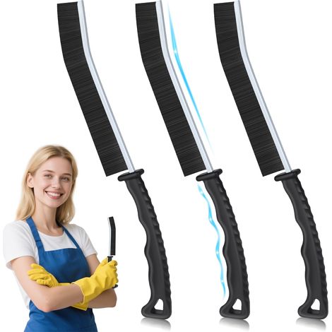 3 Pièces Brosse a Joint Carrelage, Crevice Cleaning Brush à Poils Durs, Brosse de Nettoyage des Interstices pour Toilettes, Fenêtres et Saleté (1/5)