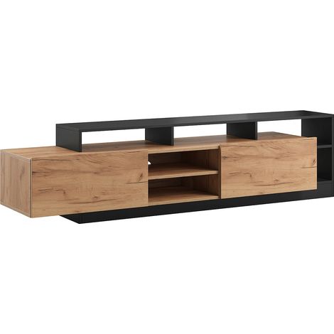 Mobile TV 2 ante e 6 nicchie con LED Naturale chiaro e Antracite - IDESIA (1/5)