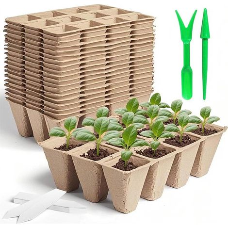 Anzuchtbecher, 12 Löcher, quadratische Keimschale, Anzuchtbecher für Saatgut, Pflanzbecher, Gartenbauwerkzeug, 16,5 x 12 x 5 cm (1/4)