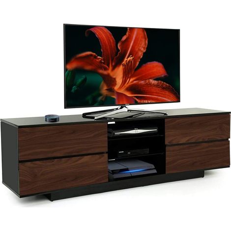Centurion Supports Avitus Premium High Gloss Black with 4-Walnut Drawers & 3-Shelf 32"-65" LED/ OLED / LCD TV Cabinet - Fully Assembled (1/5)