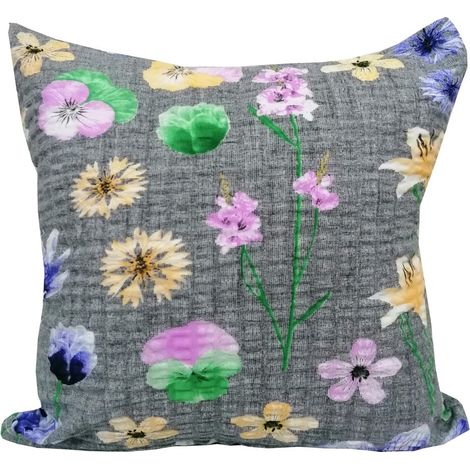 Federa in corteccia 40x40 cm con motivo floreale su sfondo grigio