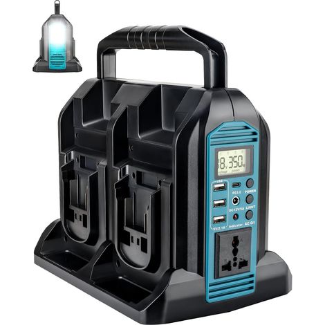 Onduleur Sine Wave 350 W pour batterie 18 V, 4 ports 18 V vers 230 V avec 3 ports USB-A, 1 port USB-C, lumière LED 300 lm pour camping, voyage, chasse, urgences (appareil uniquement) (1/5)