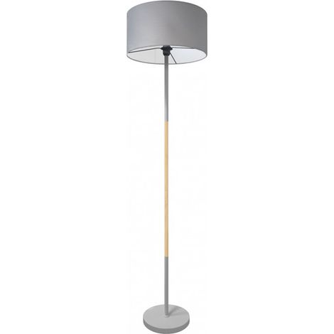Lampe sur pied Attis - Bois - Abat-jour Gris - Culot E27 - DeliTech® (1/2)