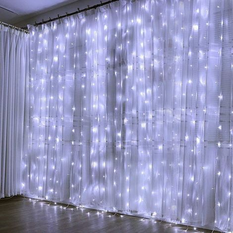 Guirlande Lumineuse Rideau 300 LED Rideau Lumineux 3M3M 8 Modes d'Eclairage Etanche IP44 Exterieur et Interieur, Decoration pour Noël, Mariage, Anniversaire, Fenêtre, Maison, Patio 31V