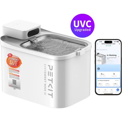 Petkit – Fontaine à eau pour chat 3L – Acier inoxydable – Ultra silencieuse – Lavable au lave-vaisselle – Pompe UVC pour eau fraîche