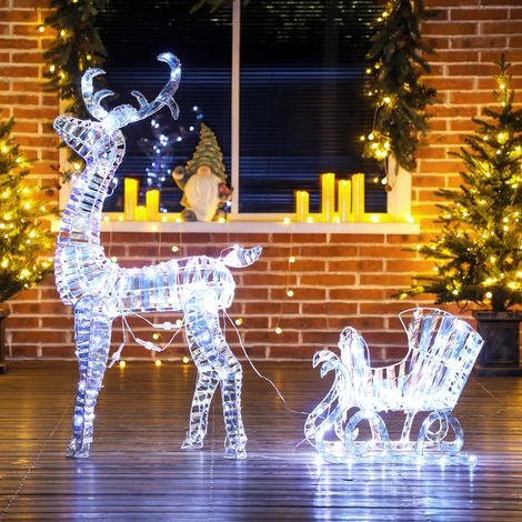Beleuchtetes Rentier mit Schlitten und 170 warmweißen LEDs, Weihnachtsdekoration für drinnen und draußen, 60 x 29 x 115 cm (1/5)