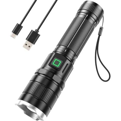 Linterna LED recargable de gran potencia: 10.000 lúmenes, 3 modos de luz, resistente al agua y a las caídas (IP65), portátil y recargable por USB (1/5)