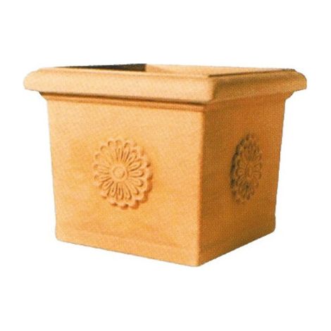 Vaso cuadrado 49×49×41 en resina Impruneta con rosetón para exterior – Telcom