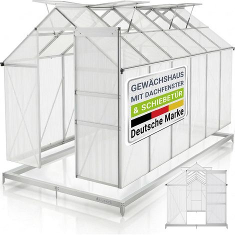 JUSKYS® Gewächshaus 7,2 m² - Aluminiumgestell & Stahlfundament, UV-beständig, abschließbare Schiebetür, belüftbare Dachfenster 61x57 cm
