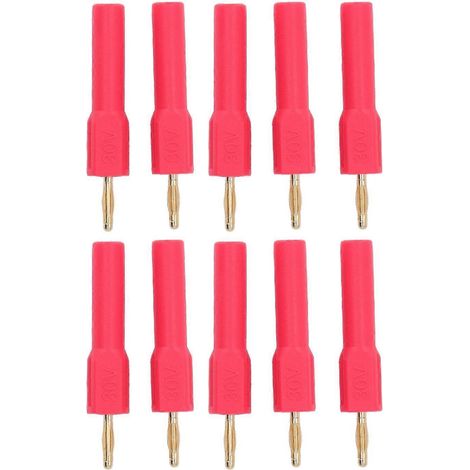 10 Stück Bananenstecker-Adapter, 2 mm Stecker auf 4 mm Buchse, vergoldetes Messing, 30 V, rot (1/4)