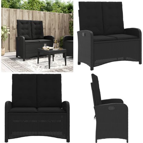 Sillón reclinable de jardín con cojines ratán sintético negro - Cojín sintético - Ratán sintético