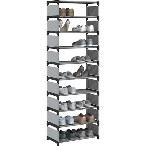Schuhregal 10-stöckig Grau 54x28x158 cm Vliesstoff