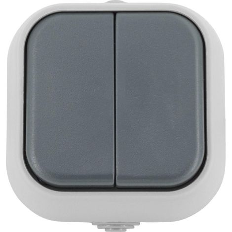 Ledkia – Interrupteur double IP54 gris – Poussoir composable – Matériau thermoplastique sans halogène – Installation sur toutes surfaces (1/4)