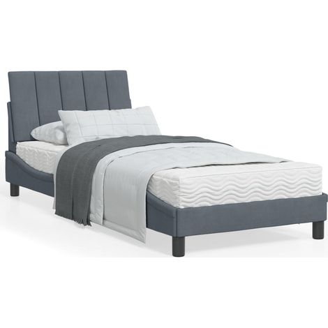 Cadre de lit avec tête de lit Gris foncé 90x190 Velours (1/5)