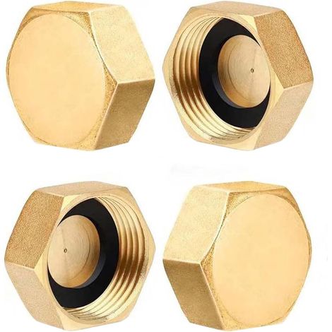 4 PCS Bouchons en Laiton Bouchons de Tuyau 3/4", Bouchon Hexagonal en Laiton, Capuchons en Laitons 3/4" avec Joints en Caoutchouc, Bouchon de Tuyau en Laitons à Filetage Femelle, pour Eau Potable (1/5)