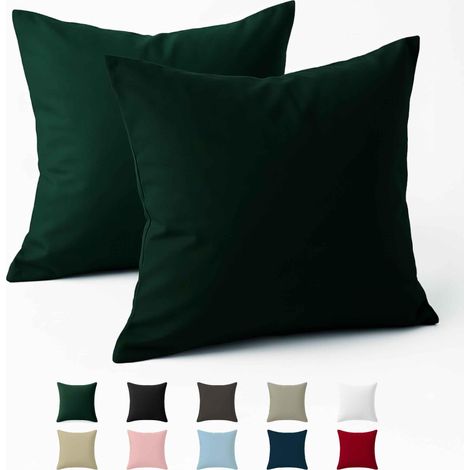 Taie Oreiller 65x65 Coton Renforcé Set de 2 Vert Tissage serré de 57 Fils/cm² Taie Oreiller 65 x 65 cm (1/5)