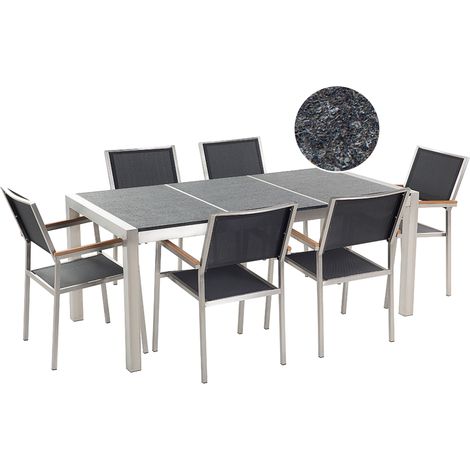 Conjunto de comedor de jardín negro con mesa 180 x 90 cm de basalto negro 6 sillas de ratán Grosseto (1/5)