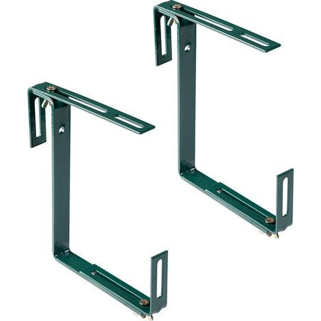 Support pour jardinière couleur verte - Support de bac à fleurs robuste et réglable en largeur - Accroche jardinière en métal pour le balcon (1/5)