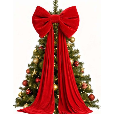 Nœud de sapin de Noël surdimensionné en velours avec traîne en velours rouge, décoration de fête de Noël 40180cm