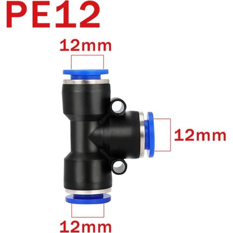 (PE-12-10PCS) Raccord rapide en T pour tuyau d'air pneumatique, réducteur 3 voies, raccord en T en plastique (1/5)