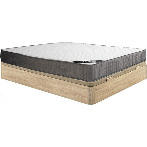 Ensemble 180 x 200 cm sommier coffre naturel clair + matelas mousse et accueil mémoire de forme 11 zones ép.22cm - DANEVO de YSMÉE