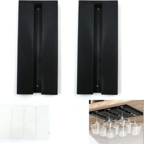 Porte Verres à Vin Suspendre - Aucun perçage requis, Grande capacité, Porte-Verres à Pied Suspendu Support, pour Bar Cuisine, 25.3 11 2cm(Noir 2pcs) (1/5)