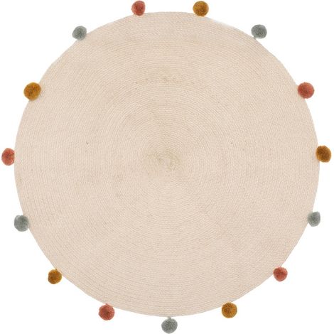 Kinderteppich - Baumwolle und Pompons - beige - D90 cm (1/4)