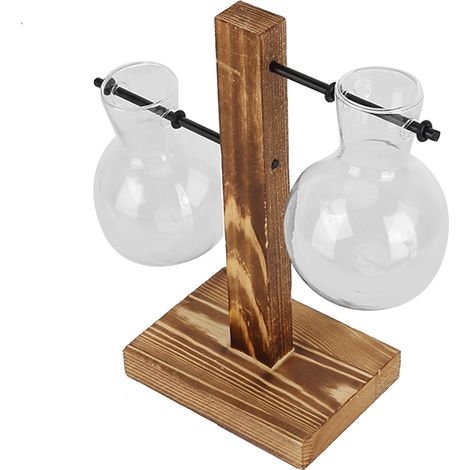 Vase jardinière innovant avec support en bois, vase hydroponique en verre transparent, décoration de bureau - Type B (1/5)
