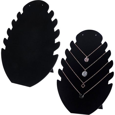 Set aus 2 schwarzen Samt-Schmuckständern mit 5 Fächern für Schmuck, Halsketten und Armbänder (1/5)