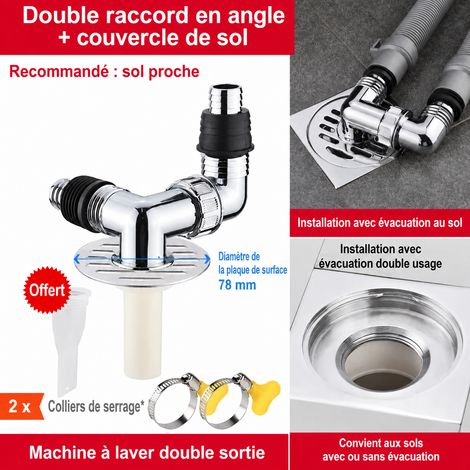 Couvercle de siphon de sol, double coude galvanisé, tube anti-débordement Noyau inclus 1 × 1 × 1 cm – Livraison gratuite