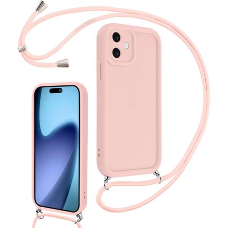 Coque pour iPhone 17 6,3" avec Cordon de Collier Réglable, Etui Protection de la Caméra Silicone Souple TPU Antichoc Housse avec Corde Lanyard Cover pour Femmes Filles, Rose (1/5)